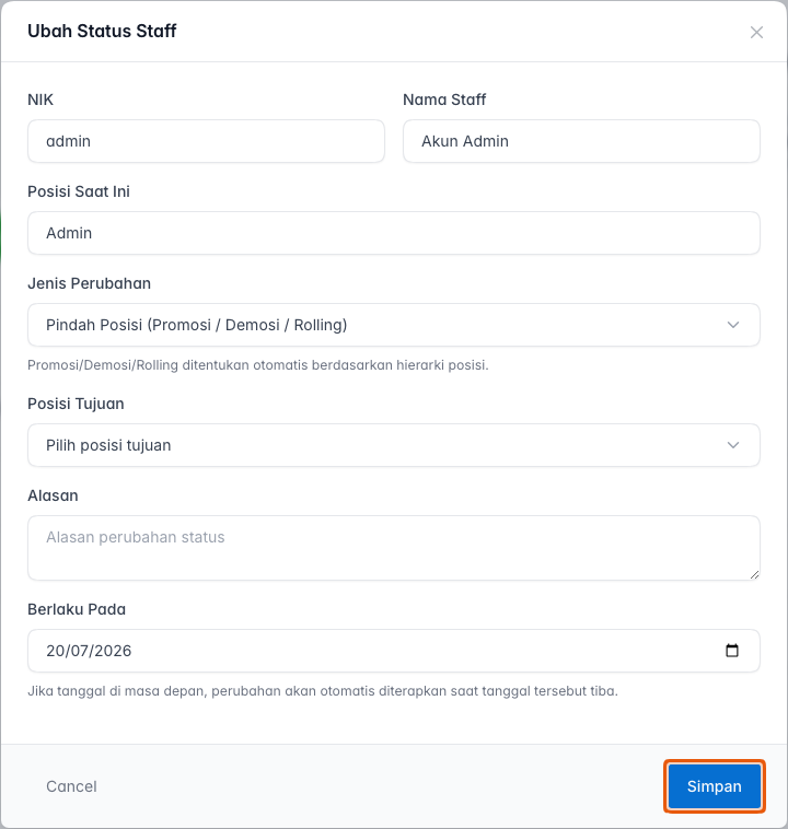 Modal Ubah Status Staff