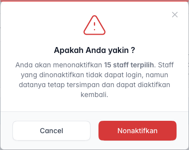 Konfirmasi menonaktifkan banyak staff