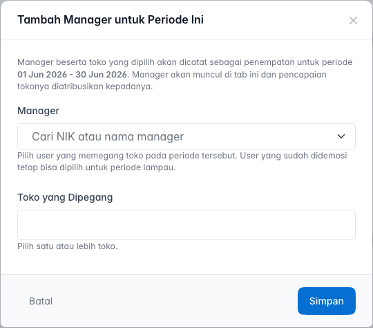 Jendela Tambah Manager untuk periode lampau